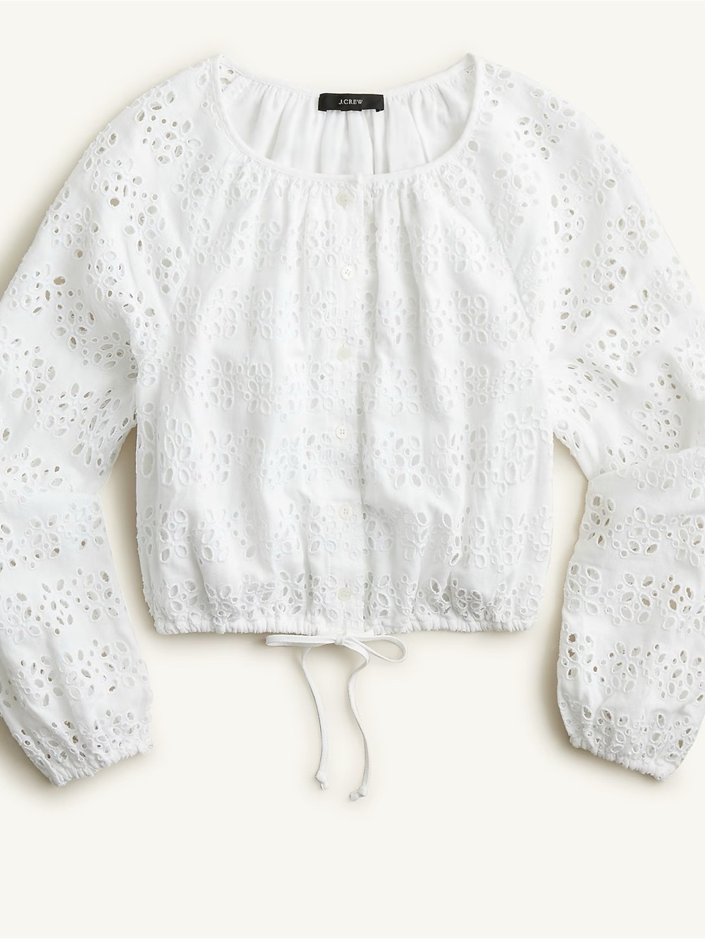 J. Crew White Eyelet Drawstring Crop Blouse